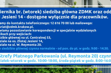 Zarząd Dróg Miasta Krakowa dostępny telefonicznie i internetowo